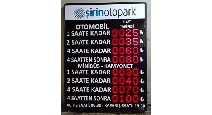 OTOPARK FİYAT PANOSU 6X85X110 CM OTOPARK FİYAT PANOSU 6X85X110 CM