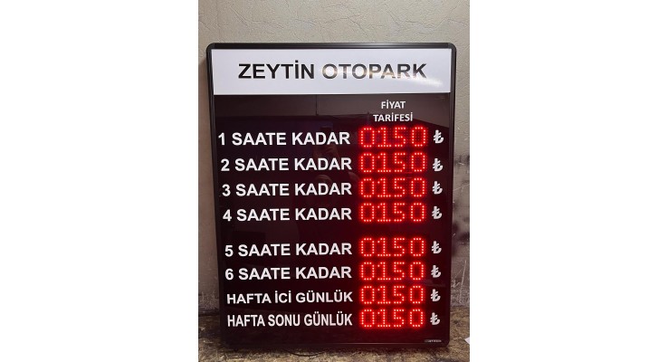 LED OTOPARK FİYAT PANOSU 85X100 CM LED OTOPARK FİYAT PANOSU 85X100 CM